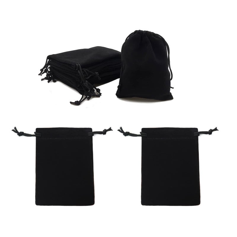 HOSL Velvet Bags with Drawstrings Black Jewelry Pouch Velvet Gift Bags for Earrings Bracelet Necklace Goodies Candy Festival Wedding Party Favor Baby Show Bag (3x4 Inch 200Pcs) - Image 1